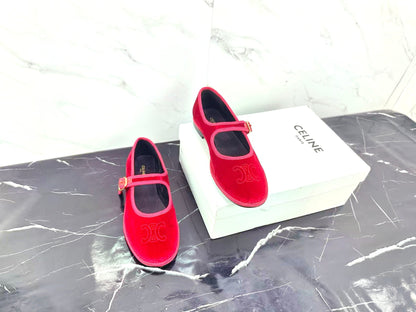 Celine 25 Eve Triomphe Ballet Flat Red Velvet 547725