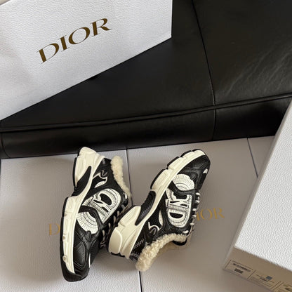 Dior 25 Chrono Sneakers Black Cream Mesh Suede Calfskin 531388