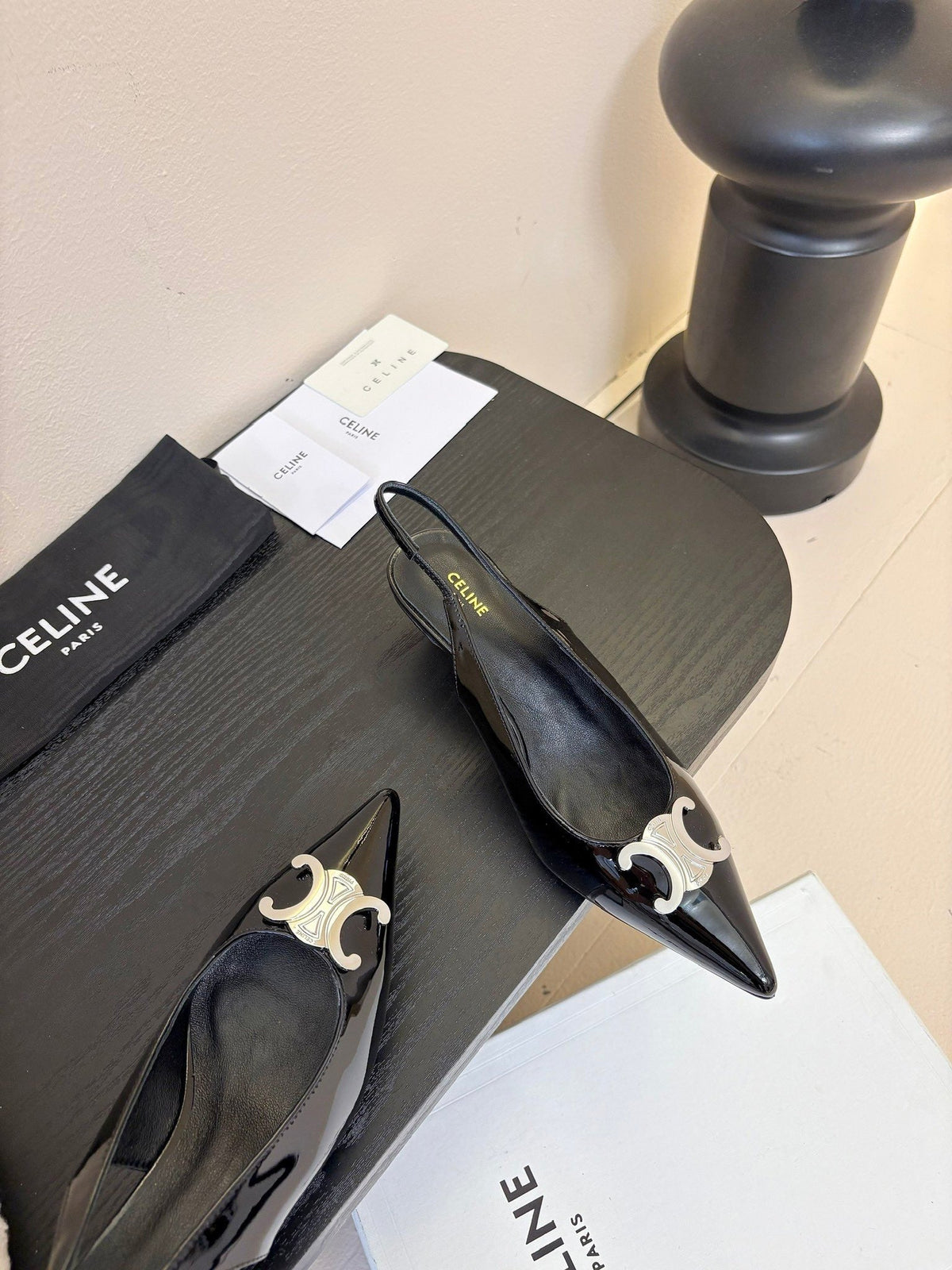 CELINE Alma Triomphe Slingback Black Patent Calfskin 235705