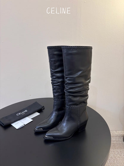 Celine 2026 Western Knee-High Boots 50mm Suede Leather 104847