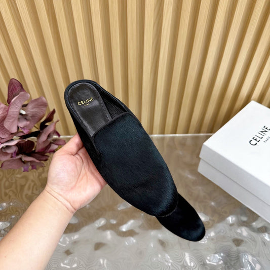 CELINE 25 Slippers Black Velvet 285912