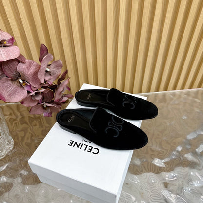 CELINE 25 Slippers Black Velvet 285914