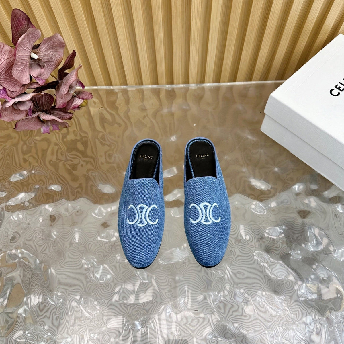 CELINE 25 Slippers Blue Denim 285915