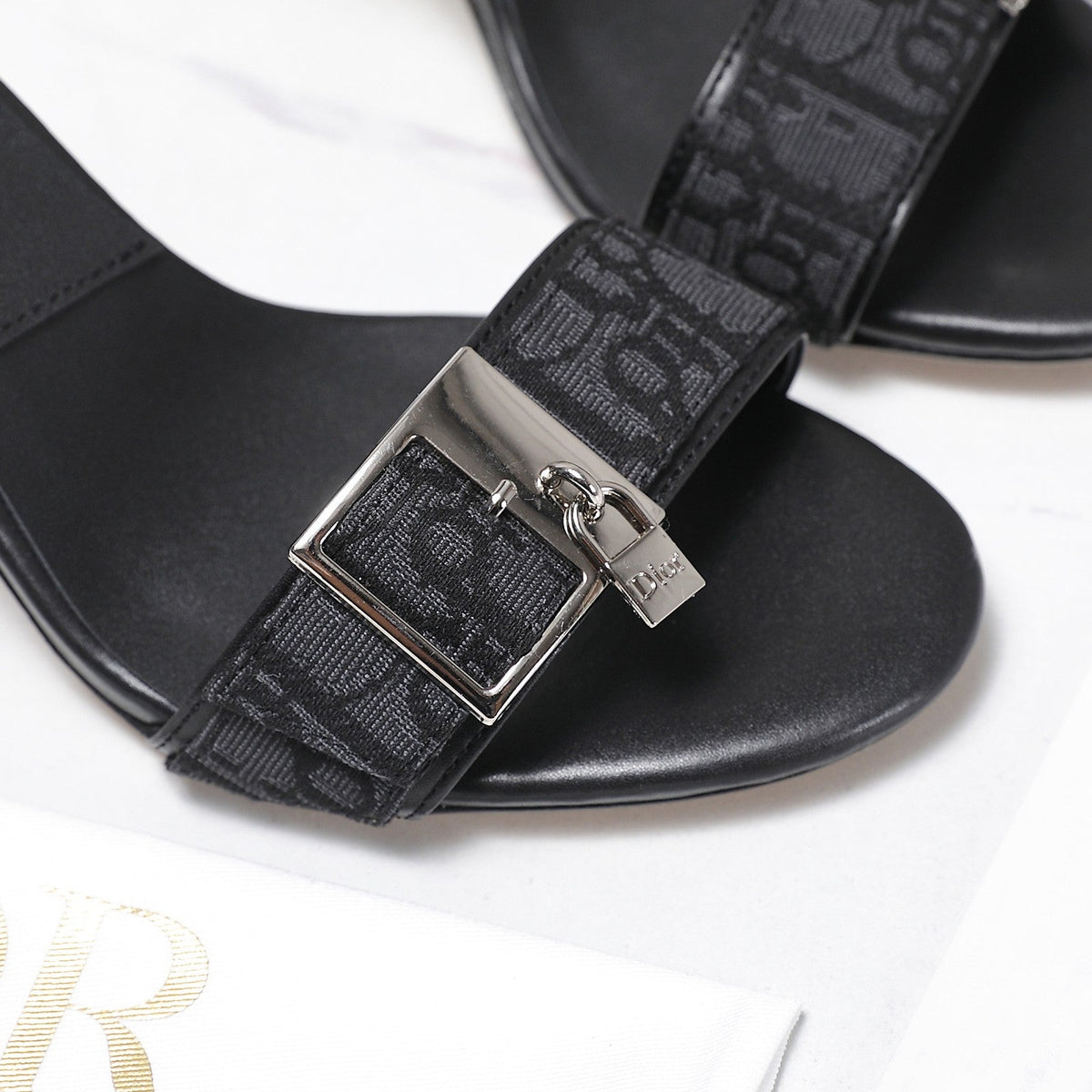 CD 26s D-Idole Mules 8.5cm Black Jacquard Calfskin 961312