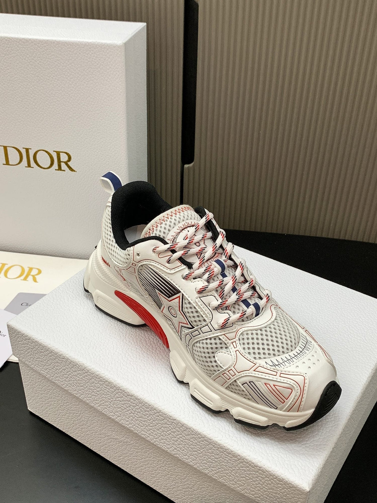 CD Chrono Sneaker White Red Mesh Calfskin 905017