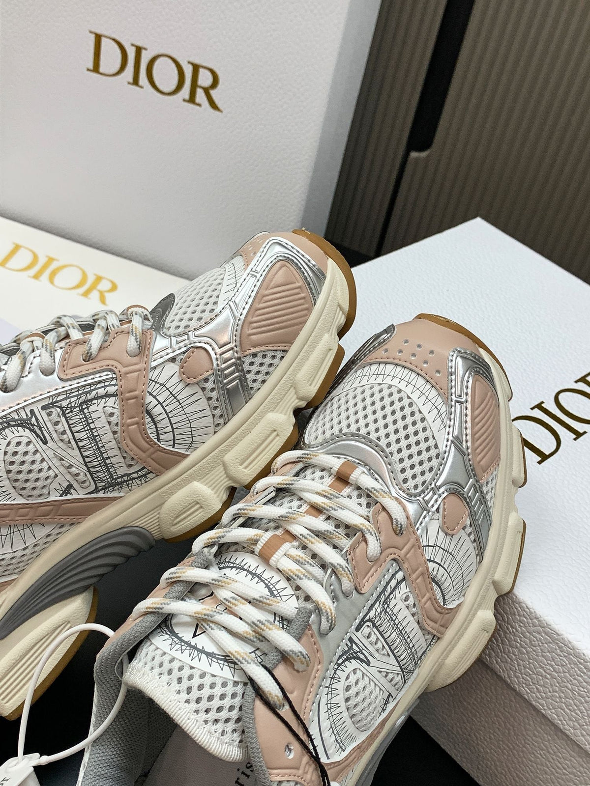 CD Chrono Sneaker Pink Sliver Mesh Calfskin 905020