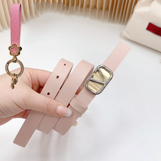 VALENTINO Silver Vlogo and Gold Hardware Buckle Pink Calfskin 20mm