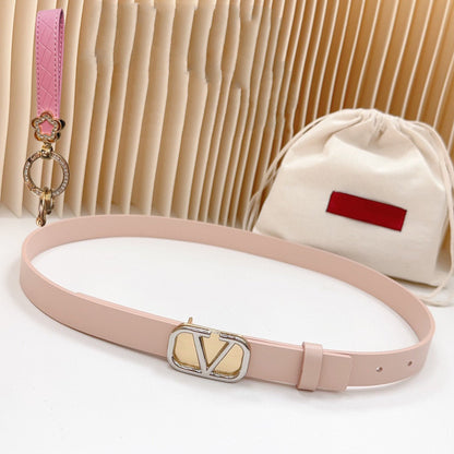 VALENTINO Silver Vlogo and Gold Hardware Buckle Pink Calfskin 20mm