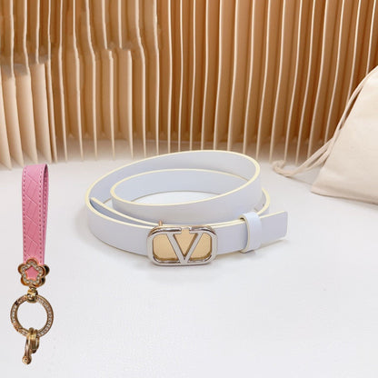 VALENTINO Silver Vlogo and Gold Hardware Buckle White Calfskin 20mm