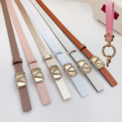 VALENTINO Gold Vlogo and Silver Hardware Buckle Tan White Calfskin 20mm