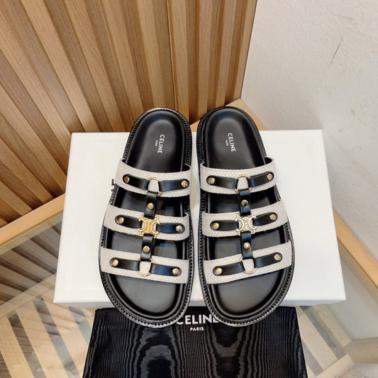 TIPPI SLIDE IN CANVAS & CALFSKIN NATURAL WHITE / BLACK