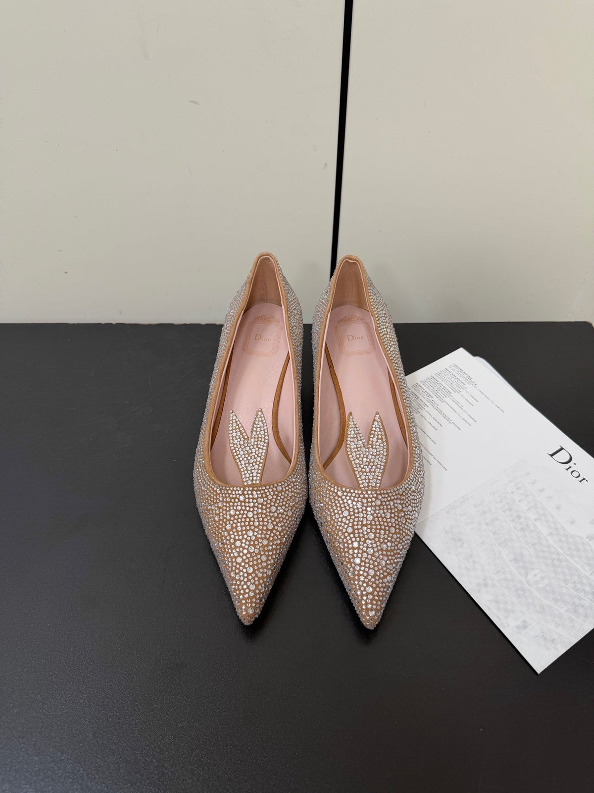 CD Heel Pointed Toe Rhinestone Slignback 3.5 Gold Suede 619566
