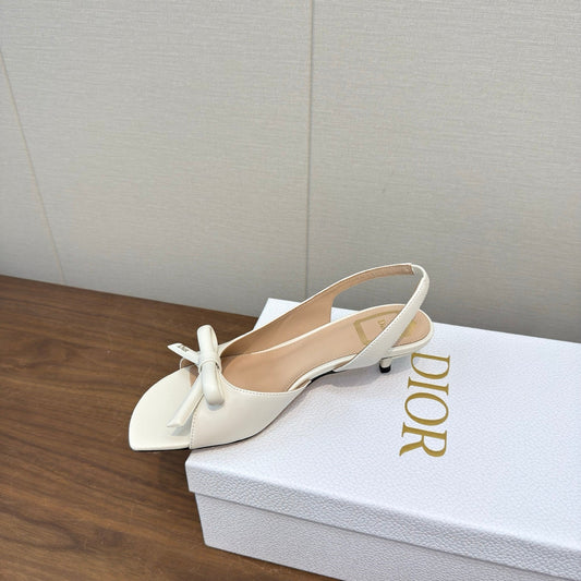 CD 26s Bow Heeled Slingback 3.5cm White Lambskin 922493