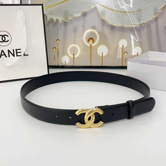 CHANEL DOUBLE C BELT 30MM IN BLACK CALFSKIN WITH SHINY GOLD BUCKLE