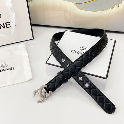 CHANEL DOUBLE C BELT 30MM IN BLACK QUILTED LEATHER WITH SILVER BUCKLE