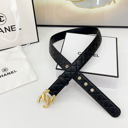 CHANEL DOUBLE C BELT 30MM IN BLACK QUILTED LEATHER WITH GOLD BUCKLE