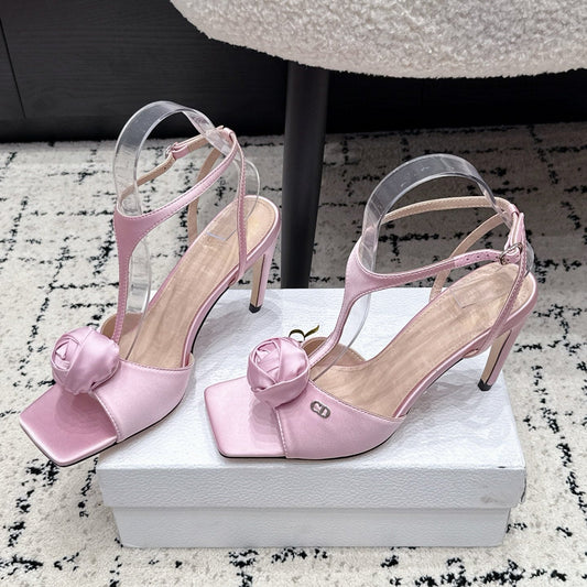 CD 26s Floral High-Heeled Sandals 9cm Light Pink Satin 908245