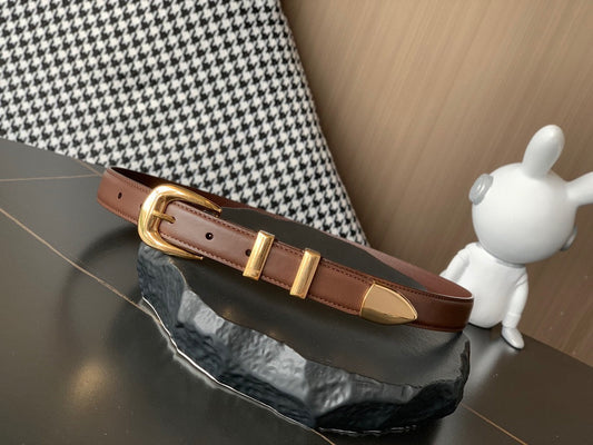 CELINE BELT 25MM MEDIUM WESTERN IN DARK BROWN CALFSKIN GOLD BUCKLE