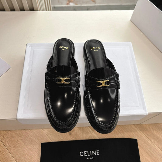 CELINE  Slippers Black Leather 285954