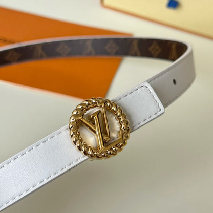 LOUIS VUITTON LV Circle Nautical 20mm Reversible Belt Gold Buckle White Brown Lambskin