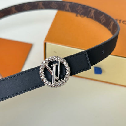 LOUIS VUITTON LV Circle Nautical 20mm Reversible Square End Tip Belt Silver Buckle Navy Blue Brown lambskin