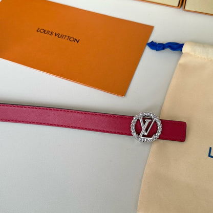LOUIS VUITTON LV Circle Nautical 20mm Reversible Belt Silver Buckle Red Brown Lambskin