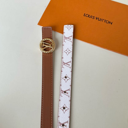 LOUIS VUITTON LV Circle Nautical 20mm Reversible Square End Tip Belt Gold Buckle Tan White lambskin
