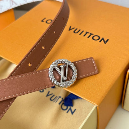 LOUIS VUITTON LV Circle Nautical 20mm Reversible Square End Tip Belt Silver Buckle Tan White lambskin