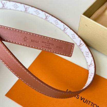 LOUIS VUITTON LV Circle Nautical 20mm Reversible Square End Tip Belt Silver Buckle Tan White lambskin