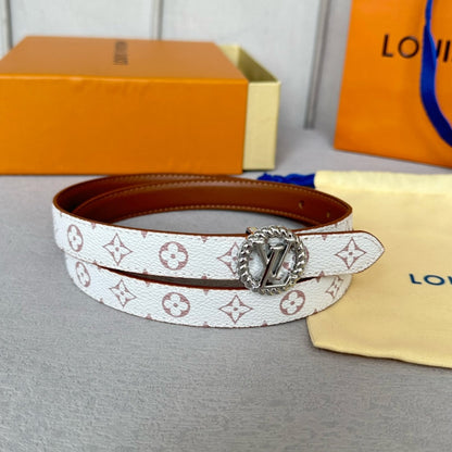 LOUIS VUITTON LV Circle Nautical 20mm Reversible Belt Silver Buckle Tan White Lambskin
