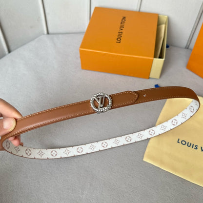 LOUIS VUITTON LV Circle Nautical 20mm Reversible Belt Silver Buckle Tan White Lambskin