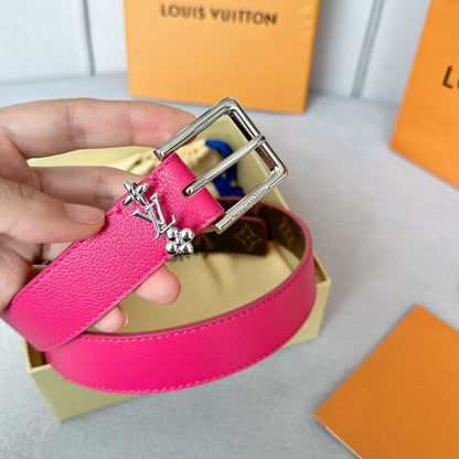 LOUIS VUITTON LV Bloom 30mm Belt Silver Buckle Hot Pink Brown Leather