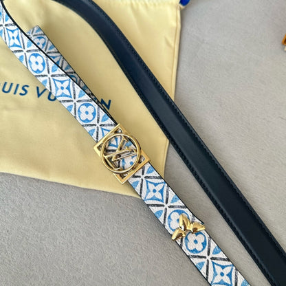 LOUIS VUITTON Josephine 20mm Reversible Belt Gold Buckle Black White Blue Leather