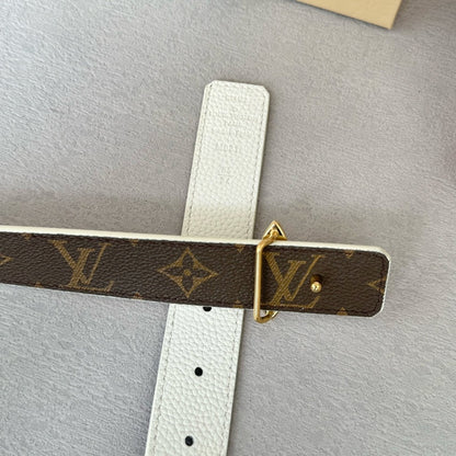 LOUIS VUITTON LV Flowergram 30mm Reversible Belt Gold Buckle White Brown Leather