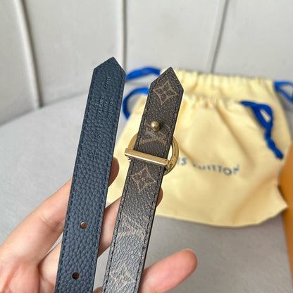 LOUIS VUITTON LV Circle 20mm Reversible Belt Gold Buckle Black Brown Leather