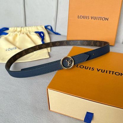 LOUIS VUITTON LV Circle 20mm Reversible Belt Gold Buckle Black Brown Leather