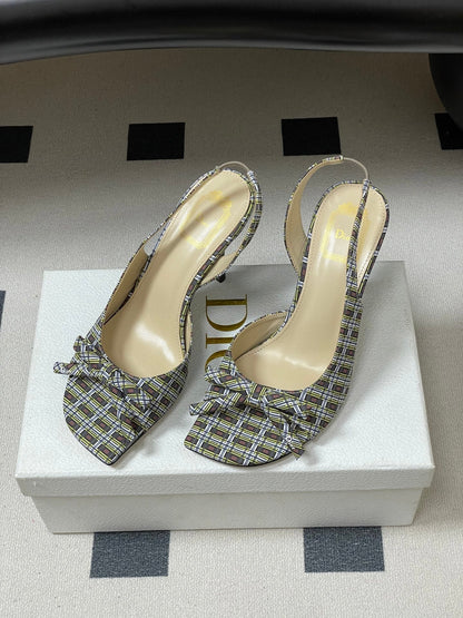 CD 26 Slingback 85 Multicolor Plaid Leather Silk Fabric 593600