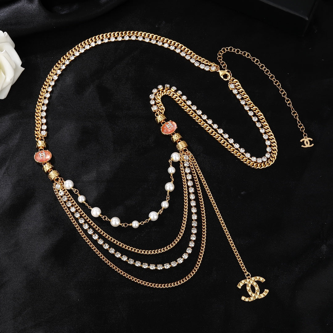 CHANEL 25S GOLD CHAIN BELT WITH PEARL 611794