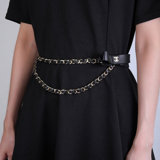 CHANEL 25S CHAIN BELT IN BLACK CALFSKIN 610547