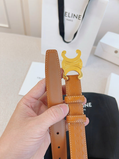 CELINE 25S BELT TRIOMPHE 25MM IN LIGHT BROWN CALFSKIN DEBOSSED LOGO 563331