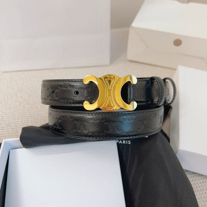 CELINE 25S BELT 25MM TRIOMPHE IN BLACK CALFSKIN GOLD HARDWARE 563332