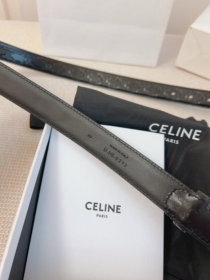 CELINE 25S BELT 25MM TRIOMPHE IN BLACK CALFSKIN SILVER HARDWARE 563333