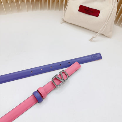 VALENTINO Vlogo Buckle Water Wave Silver Copper Glossy Pink Purple Leather 20mm Belt