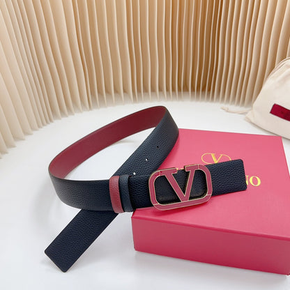 VALENTINO Vlogo Wine Gold Buckle Belt 40mm Wine Black Leather