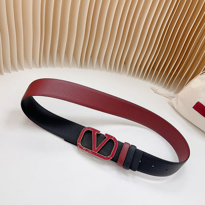 VALENTINO Vlogo Wine Gold Buckle Belt 40mm Wine Black Leather