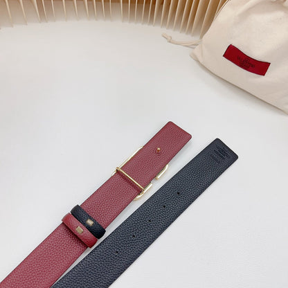 VALENTINO Vlogo Wine Gold Buckle Belt 40mm Wine Black Leather