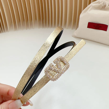 VALENTINO VL Belt 8mm Buckle Gold Diamond Leather Gold Black
