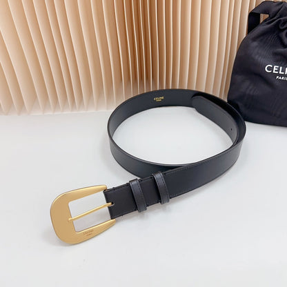 CELINE LARGE WESTERN 35 MM BELT BLACK CALFSKIN GOLD HARDWARE