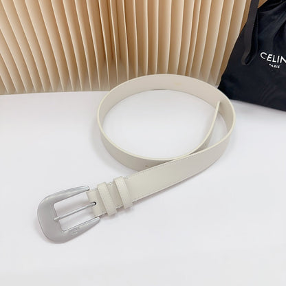 CELINE LARGE WESTERN 35 MM BELT WHITE CALFSKIN SILVER HARDWARE