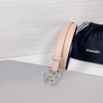 CHANEL BELT 20 MM IN DESERT SAND SMOOTH CALFSKIN SILVER HARDWARE ATTACH RHINSTONE